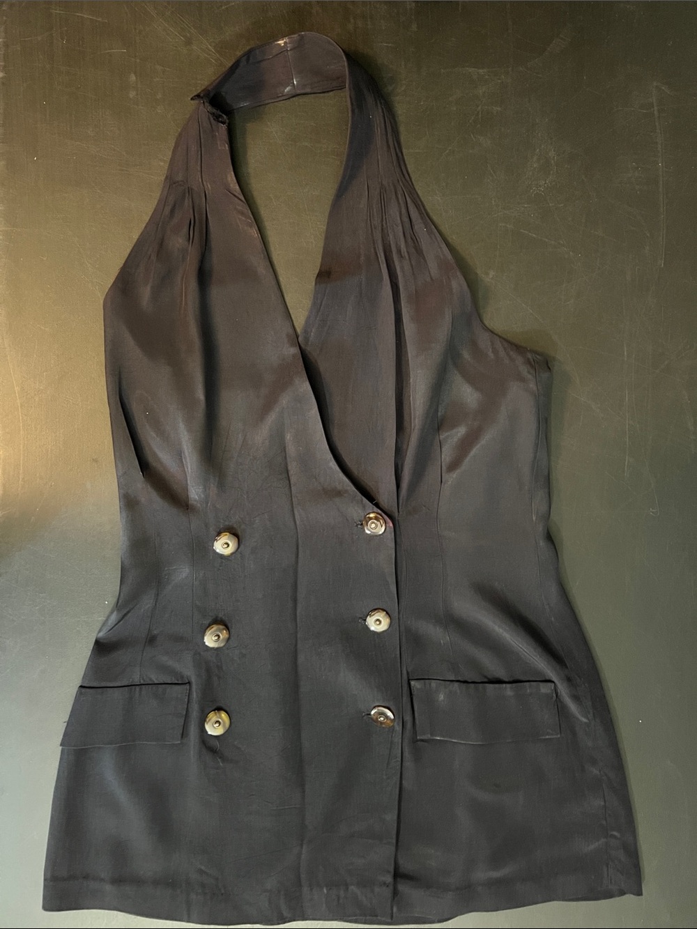 All That Jazz Black Double-Breasted Halter Vest
